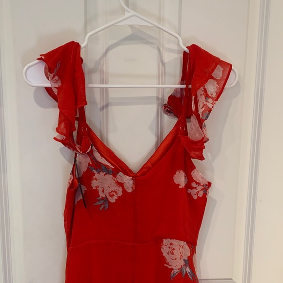 Lulu's Red Floral Ruffle Maxi Dress - Picture 4 of 7